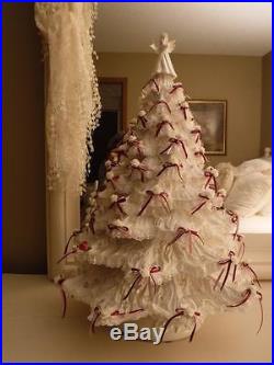 Vintage 21 White Ceramic Christmas Tree 200 White Lights Ornately Designed