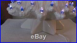Vintage 21' White Ceramic Christmas Tree with blue lights, Star Base excellent
