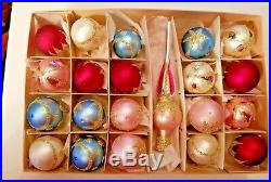 Vintage 21pc Miniature Christmas tree glitter glass Ornaments Topper Czech Box