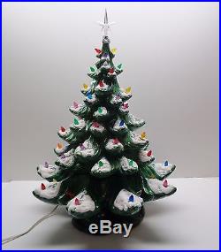 Vintage 22 ATLANTIC MOLD 3 PC FLOCKED Ceramic Christmas Tree with Bulbs & Star