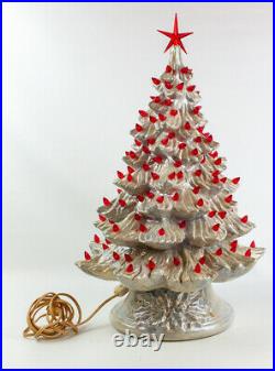 Vintage 22 Ceramic Music Box Christmas Tree Iridescent with Reb Bulbs Damage