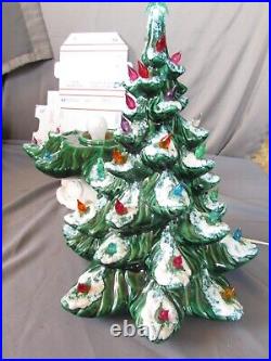 Vintage 22 In. Lighted Ceramic Snow Flocked 3 Piece Christmas Tree