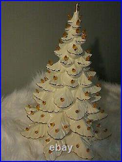 Vintage 22 White Ceramic Gold trim Christmas Tree with base