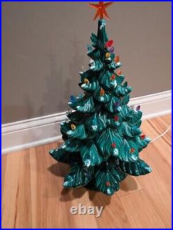 Vintage 23 Atlantic Mold Green Flocked Ceramic Christmas Tree Large 3 Piece