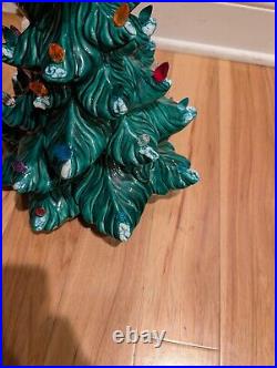 Vintage 23 Atlantic Mold Green Flocked Ceramic Christmas Tree Large 3 Piece