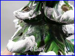 Vintage 23 Flocked MOLD Green Ceramic Christmas Tree & Colored Bulbs 2 piece