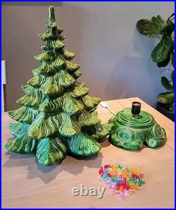 Vintage 24 Atlantic Mold Ceramic Christmas Tree Green 25x15 Flocked Ornament