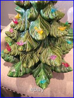 Vintage 24 Atlantic Mold Ceramic Christmas Tree Green 25x15 Flocked Ornament