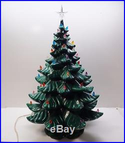 Vintage 25 ATLANTIC MOLD Green Ceramic Christmas Tree with Bulbs & Star