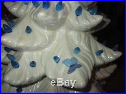 Vintage 25 Atlantic Mold White Ceramic Christmas Tree Blue Butterflies & Lights