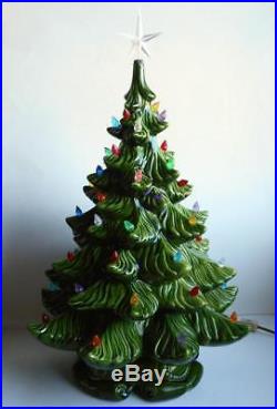 Vintage 3 Piece Atlantic Mold Lighted Ceramic Christmas Tree 20 Tall
