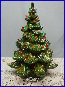 Vintage 3 Piece Ceramic Christmas Tree with Bulbs & Base 18 1/2 Tall