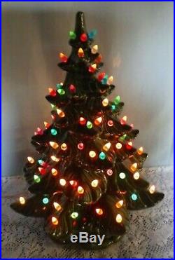 Vintage 3 Piece Ceramic Christmas Tree with Bulbs & Base 18 1/2 Tall