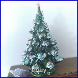 Vintage 3-Piece Frosted Ceramic 21 Lighted Christmas Tree with music Extra Bulbs