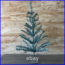 Vintage 36 Aqua Silver Tabletop ALUMINUM TINSEL Christmas Tree