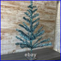 Vintage 36 Aqua Silver Tabletop ALUMINUM TINSEL Christmas Tree