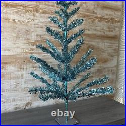 Vintage 36 Aqua Silver Tabletop ALUMINUM TINSEL Christmas Tree