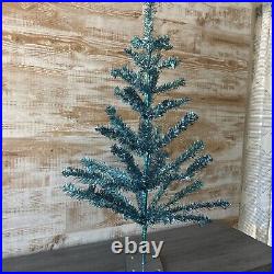 Vintage 36 Aqua Silver Tabletop ALUMINUM TINSEL Christmas Tree