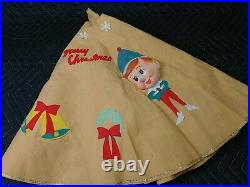 Vintage 3D Elves Christmas Tree Skirt Made In Japan Rare Color
