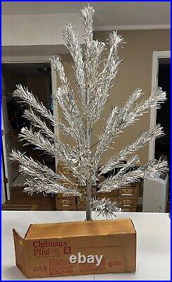 Vintage 4 Ft Christmas Tree Pine Sparkling Stainless Metal Pom Branches A-431