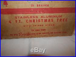 Vintage 4 ft. Evergleam Aluminum Christmas Tree. 58 Very Full Pom Pom Branches