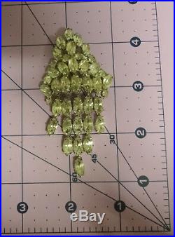 Vintage 40s Christmas Tree Clear Rhinestone Dangle Teardrops Unusual Pin Brooch