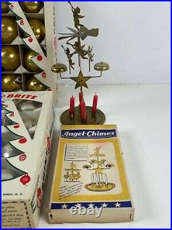 Vintage 48 SHINY BRIGHT Glass Christmas Tree Ornaments, Angel Chimes, Snowballs