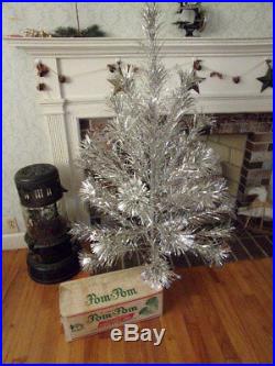 Vintage 4ft Sparkler Pom Pom Aluminum Christmas Tree w Box