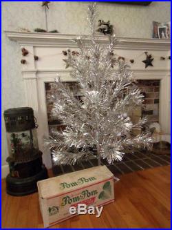 Vintage 4ft Sparkler Pom Pom Aluminum Christmas Tree w Box