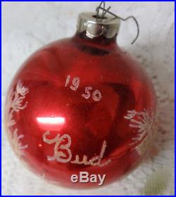 Vintage 50's BUD Christmas Tree Glass Large Red Balll Santa Face Ornament Huge