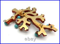 Vintage 50's Italy Christmas Tree Branch Coral Faux Turquoise Pearl Balls Brooch Vintage 50's Italy Christmas Tree Branch Coral Faux Turquoise Pearl Balls Brooch