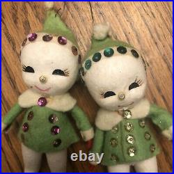 Vintage 50s SNOW BABY pixie Harold Gale Christmas ornaments Elf MCM tree Set 2