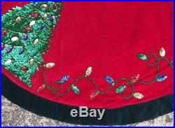 Vintage 54 Holiday Velour Christmas Tree Skirt With Sequins Gorgeous Classy EUC