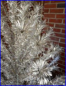 Vintage 6 1/2' Silver Aluminum Christmas Tree Pom Pom Revolving Base 105 Branch