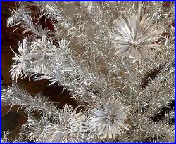 Vintage 6 1/2' Silver Aluminum Christmas Tree Pom Pom Revolving Base 105 Branch