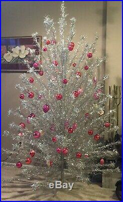 Vintage 6 1/2 ft Aluminum PomPom Christmas Tree with 119 Branches 1960s