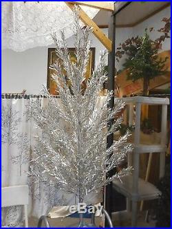 Vintage 6 Foot Aluminum Silver Christmas Tree Mid Century Complete Stand