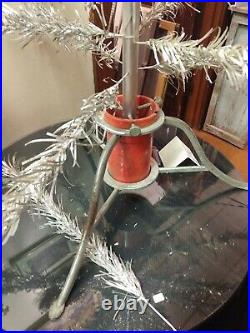 Vintage 6 ft 55 24 Branches Pom Pom Aluminum Christmas Tree w Stand Silver