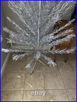 Vintage 6 ft mid century modern aluminim christmas tree wirh stand box instr