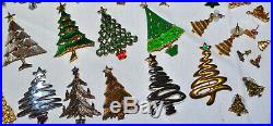 Vintage 60 Pc Lot, Rhinestone & Enamel Christmas Tree Brooch, Earrings, Necklace