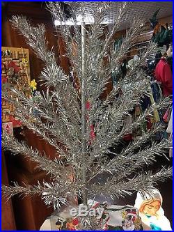 Vintage 60's 6 Foot Silver Aluminum Pom Pom Christmas Tree-Tinsel Tree