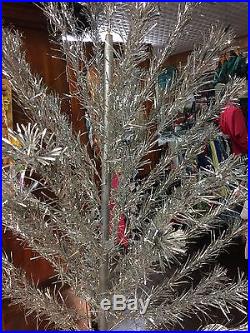 Vintage 60's 6 Foot Silver Aluminum Pom Pom Christmas Tree-Tinsel Tree