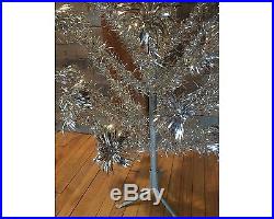 Vintage 66 Inch Silver Aluminum Pom Pom Christmas Tree
