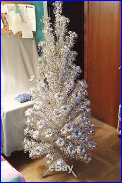 Vintage 7' Aluminum Pom Pom Christmas Tree 100 Branch Tripod Stand Evergleam
