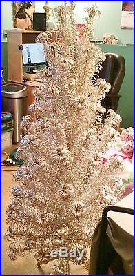 Vintage 7' Aluminum Pom Pom Christmas Tree 100 Branch Tripod Stand Evergleam