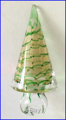 Vintage 7½ Murano Glass Christmas Tree w Blue & Gold Swirl Design Orig. Label