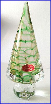 Vintage 7½ Murano Glass Christmas Tree w Blue & Gold Swirl Design Orig. Label