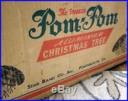 Vintage 7' POM POM ALUMINUM CHRISTMAS TREE Rotating Base 2 Color Wheels 130 Bnch