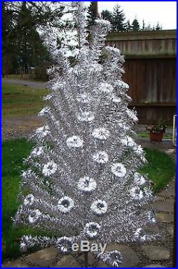 Vintage 7' Silver Aluminum Pom Pom Christmas Tree with stand & original box