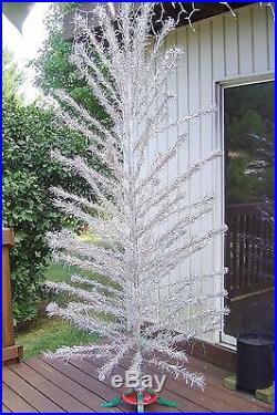 Vintage 7-foot Aluminum Tinsel Christmas Tree 100 Branches + 33 Ornaments 4846